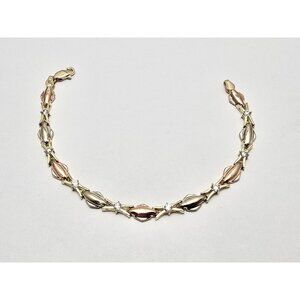 Unique 14K Tri Tone Multi Color Gold Designer CZ Tennis Link Bracelet - 7.50" L